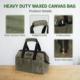 15 Inch Tool Bag, Heavy Duty Wide Mouth Water-Resistant Tool Bag, Tool Tote with Handle for Tools, Wrenches, Screwdrivers (15 X 7.8 X 11.5 inch) | ArmyGreen