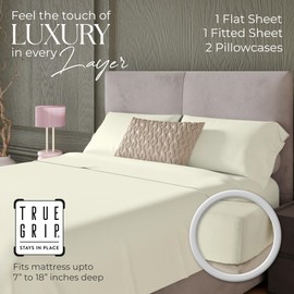 600 Thread Count Twin Bed Sheets Fresh Ivory, Cotton Rich Sateen Weave Bed Sheet, Back to School College Essentials, Ultra Soft & Silky Elasticized Deep Pocket Sheets (Twin, Fresh Ivory)