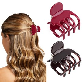 MAORULU Pinza pequeña de acetato para el pelo de 4,7 cm para mujer, pinzas pequeñas y bonitas para cabello fino y mediano (2, rojo cereza, marrón)