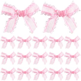 Mxxipp 15pcs Mini Pink Ribbon Bows, Small Lace Bow, Cute Soft Bowknot Sewing Accessories for Flowers Bakery Wrapping Christmas Wedding Birthday Party Decoration
