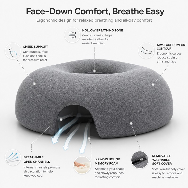 Face Down Pillow for Prone Resting – Memory Foam Massage
