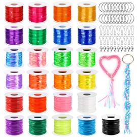 cridoz Lanyard String Kit, Boondoggle String with 25 Rolls Plastic Lacing Cord and 50Pcs Keychain Lanyard Accessories, Gimp String Lanyard Weaving Kit for Keychain Crafts, Bracelet and Lanyards