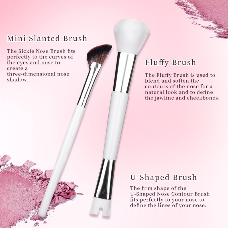 2pcs Nose Contour Brushes, 2-in-1 U-Shaped Fluffy and Angled Brush