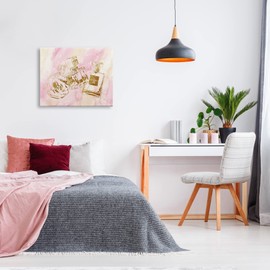 Stupell Industries Fashion Bottle Trio Gold Glam Abstract Pattern Canvas Wall Art, 30 x 24, Pink