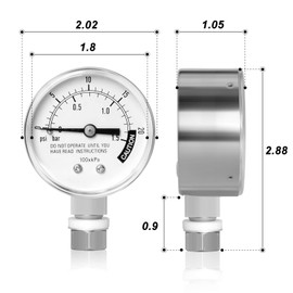 MEANLIN MEASURE Stainless Steel Pressure Cooker Gauge,0-20Psi 2" DIAL FACE 3/8" UNC steam Pressure Gauge，Pressure Tank Table (Includes Washer, Washer and nut) Lower Mount