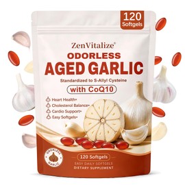 Odorless 2-Year Aged Garlic Extract Softgels with CoQ10 Ubiquinol & Vitamin K2 (MK-7) for Heart & Immune Support – Non-GMO & All-Natural, 120 Softgels （1 Bag）