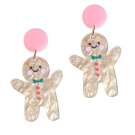 SHOWERORO 2 Pair Gingerbread Man Earrings Women Exquisite Ear Drop Ring Christmas Decor for Party