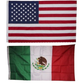 AES USA American and Mexico Mexican Flag 3x5 Embroidered 2 Double Sided Flag Wholesale Lot House Banner Double Stitched Fade Resistant Premium Quality