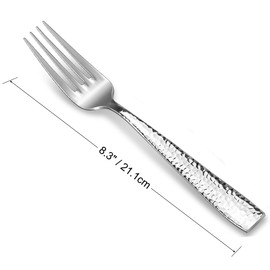 KEAWELL Premium 4-Piece 8.3" Louis Hammered Dinner Fork Set, 18/10 Stainless Steel, Squared Edge with Smooth Rounded Edges for Comfort, Dishwasher Safe (4, 8.3" Dinner Fork)