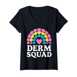 Womens Derm Squad Colorful Heart Rainbow Dermatology Colorful V-Neck T-Shirt