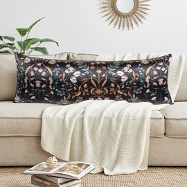 Sweet Jojo Designs Black and Orange Satin Wildflower Floral for Hair Skin Body Pillow Cover Case Accent Decorative Couch Long Lumbar Throw Zipper 54x20 Bedroom Living Room Decor Dorm Soft Silky Shiny