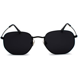 JCTAIFOO Fashion Polygon Sunglasses for Men and Women Lightweight Hexagonal Metal Frame UV400 Protection Glasses Black/Dark Grey