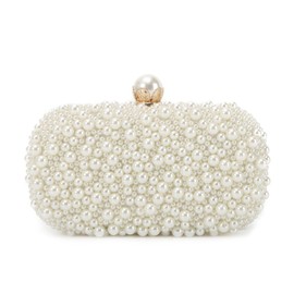 Jywmsc White Pearl Clutch Purses for Women Wedding Bridal Beaded Evening Bag Party Clutch Purse Tote Bag, Beige