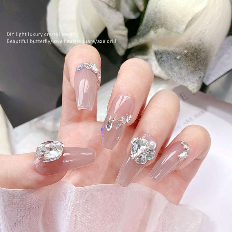 Chisafly Nail Stone, Large Nail Parts, Crystal, Gems, Glitter, 3D,