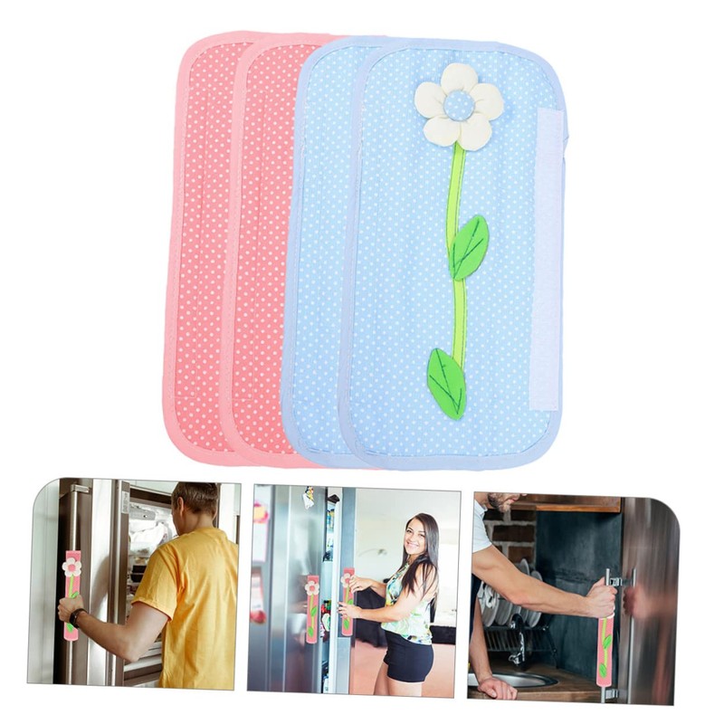 LALAFINA 4Pcs Decorative Kitchen Refrigerator Door Handle Covers Soft Cloth