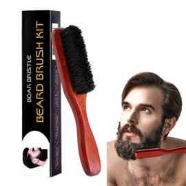 Haarbürste, Wildschweinborsten Bartbürste, Herren Bartbürste mit Griff aus Buchenholz, für die tägliche Bartpflege (Braun)