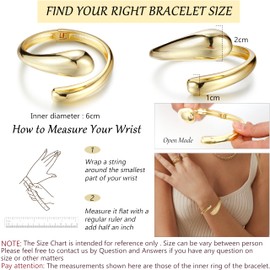 ORAZIO Gold Bangles for Women - 14K Gold Plated Cuff Bangle Bracelets Wide Chunky Gold Bracelet Waterdrop Open Wrist Cuff Bracelet Stretchable Thick Gold Bangles Irregular Twisted Womens Bangles Bracelets,Chunky Dome Cuff