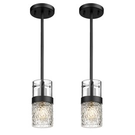 LMS 2-Pack Modern Matte Black Pendant Light, Adjustable Hanging Pendant Lighting with Hammered Glass, Tiltable Pendant Lighting for Kitchen Island, Bathroom, Bedroom, LMS-201