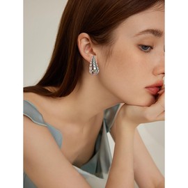 GELVTIC Chunky 18K Gold Plated Hoop Earring Silver Teardrop Earrings for Women Water Drop Lightweight Rhinestone Crystal Dangle Jewelry Wedding Bridal Bridesmaids Valentine's Gift for Woman Lover Mom