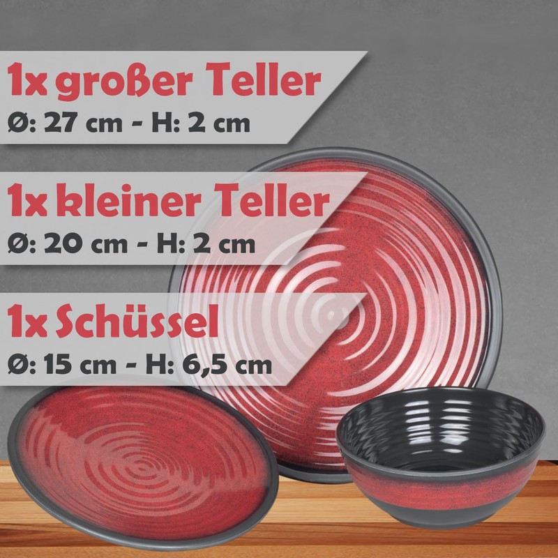 Camping Crockery Set 1 Person 3-Piece Melamine Picnic Crockery Set