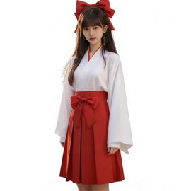 KALAOK Shrine Maiden Costume, Short, Japanese Style, White and Red, Yofu, Women's, Large Size, Halloween, Costume, Short S