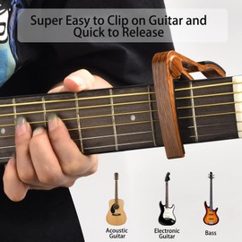 DOMMI Guitar Capo, Guitar Picks, Guitar Accessories with Guitar Tuner, Capo for Acoustic Guitar, Bass, Buzzing-Free, Quick Release, Guitar Tuner Clip on for Guitar, Violin, Bass, Ukulele Chromatic, Rosewood