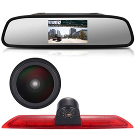 HD IP68 Brake Lamp Rear View Backup Camera Angle and Distance Adjustable Compatible with Ford Transit tourneo Custom Jumbo Kasten V363 F150 F250 F350 V636 MK8/V362 Bus (Camera+4.3'' Rearview Mirror)