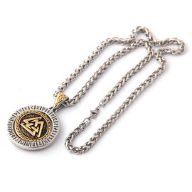 Gungneer Odin Valknut Pendant Necklace Norse Pagan Jewelry Stainless Steel Viking Jewelry Men, Viking Beard Beads Gift