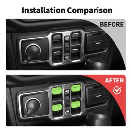 JWWY Window Switch Button Power Window Control Knob Window Control Protection Cover Trim Compatible with 2018-2024+Jeep Wrangler JL JLU Gladiator JT Interior Accessories ABS 4pcs Green