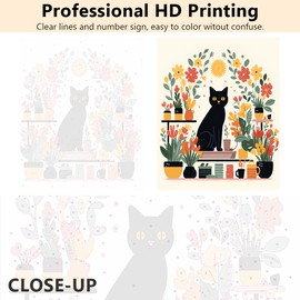 TISHIRON Paint by Number Cute Black Cat Sitting on Shelf with Flowers in Pots Paint by Numbers for Adult and Beginner Colorful Paint by Number Kits On Canvas, Arts Craft, 16x20 Inch