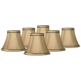 Set of 6 Round Hardback Bell Lamp Shades Celia Tan Brown Small 3" Top x 6" Bottom x 5" High Candelabra Clip-On Fitting - Springcrest