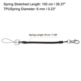 PATIKIL 6" Retractable Coil Spring Keychain with Keyring Lobster Clasp, 2 Pcs Plastic Spiral Stretchy Cord Strap Snap Hook for Key ID Passes Tags, Black