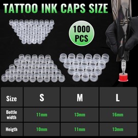 Dynvue 0.63in Disposable Ink Cups for Tattooing Large, Pack of 1000 16mm Plastic Ink Caps Tattoo Supplies Pigment Cups Clear Container Tattoo Accessories Tattoo Ink Cups with Base 1000 Large Size