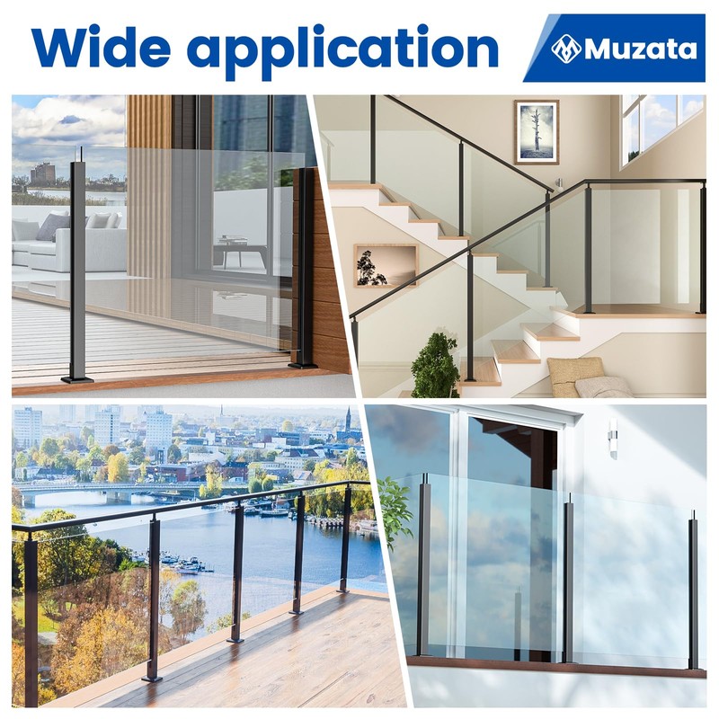 [Patent]Muzata 1Pack 36"x2"x2" Black Glass Railing Post for Level or