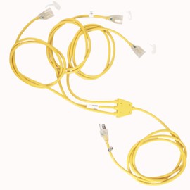 EXTENSIONPRO Outdoor Extension Cord 1 to 3 Splitter, 3 Prong Outlets Plugs, Max 13ft End to End (25 FT Total),with Lighting end 16AWG 1625W 13A SJTW Weatherproof Wire for Outdoor String Lights