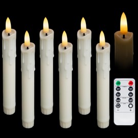 West Ivory 6.7" Short LED Dripping Wax Taper Candles – Antique Gothic Flameless with Flickering Flame, Fits Menorahs, Candelabras & Chandeliers, Battery Operated, Remote Controlled (6-Pack, Ivory)