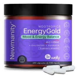 Botella Energy Gold Con Actigin Calostro Y Guarana Newmanity 180 Caps Sin Sabor