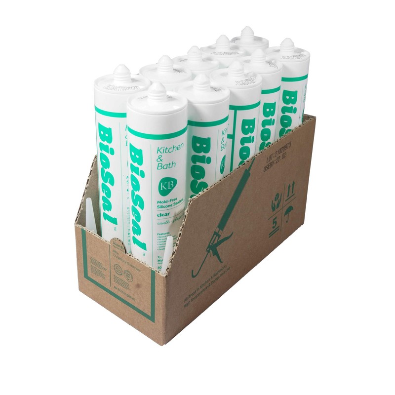 Clear BioSeal 100% Silicone Sealant Caulk Kitchen and Bath Grade,