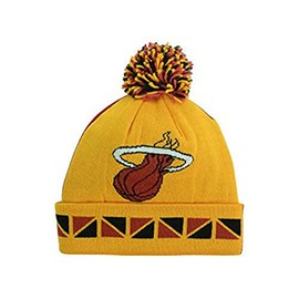 Miami Heat Cuff Knit Beanie with Pom Hat Cap - Red and Yellow