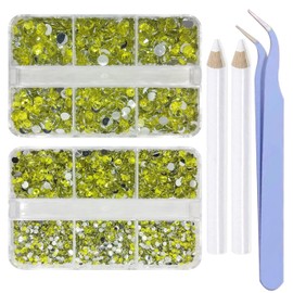 5300 Pieces Lemon Non Hotfix Flat Back Gems Round Resin Rhinestones Kit 4 Mixed Sizes（2-5mm） with Picking Pen and Tweezer for Nails Crafts Makeup Eyes DIY Christmas Gift Clothes Phone Bottles