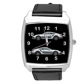 TAPORT® Black Leather Quartz Square Watch for Sport Cars Fans E1