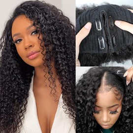 V SHOW V Part Deep Wave Human Hair Wigs Glueless for Women Human Hair No Leave Out Curly Wave Upgrade U Part Wigs 150% Density 26inch Natural Black Color