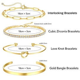 Hebterrka Goldarmbänder für Frauen Stapel 14K Vergoldetes Armband-Set Nicht Anlaufen Gold Perlen Papierclip Gliederkette Schmuck für Frauen Mädchen Trendy