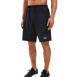 Souke Sports - Pantalones cortos de entrenamiento 2 en 1 para hombre de 7 pulgadas, secado rápido, para gimnasio, atletismo, con bolsillos con cierre, Negro -, Medium