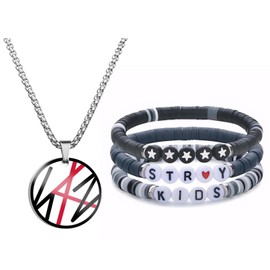 XJSFDLSL Stray Kids Silver Necklace Bracelet, Stray Kids Kpop Merch, Kpop Gifts, Fan Item, Gift, Collectible for Fans, Stainless Steel Jewellery