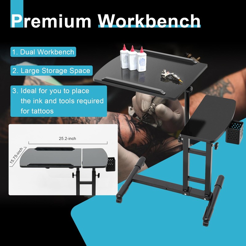 Salon Tray on Wheels, Tattoo Tray Salon Trolley, Adjustable Height