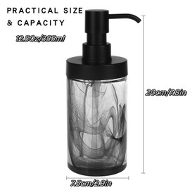 2-Pack Glass Soap Dispenser Set, 12.5 Oz Black Moire Pattern, Wide Mouth Easy Refill, Lead-Free Thick Glass Bottle with Matte Black Pump for Kitchen, Bathroom Sink Decor