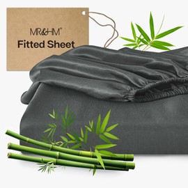 MR&HM Twin Fitted Sheet Only, Ultra-Soft Rayon Derived from Bamboo & Polyester Blend, Silky & Breathable, 15" Deep Pocket with Elastic Straps, Cooling Fitted Sheet for Hot Sleepers, Dark Grey