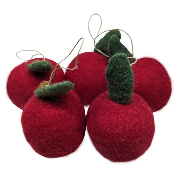5 Apples in Original Size (7 cm) Made of Felt