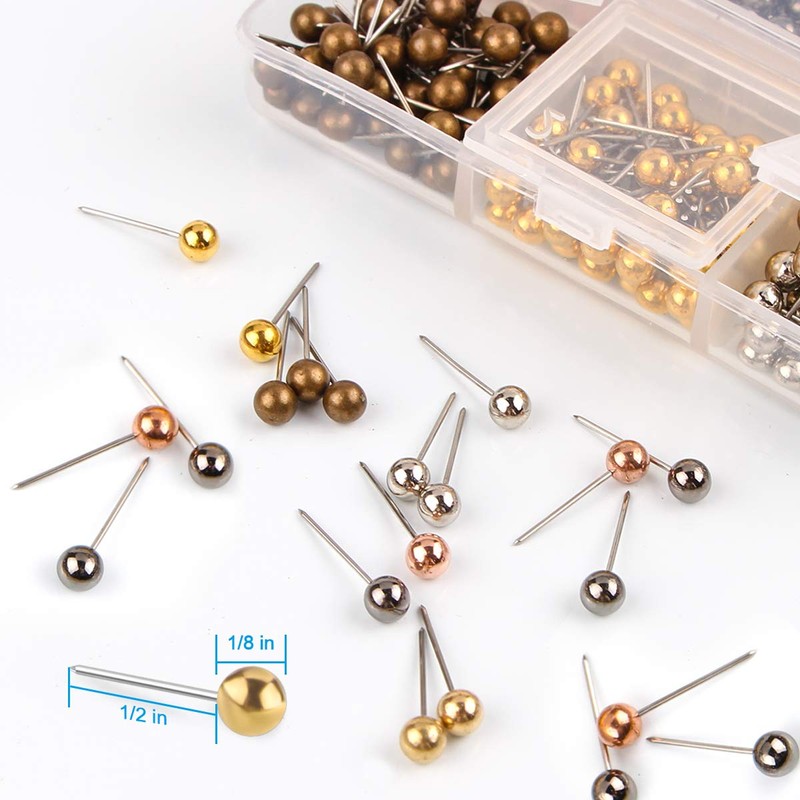 Yalis Push Pins Map Tacks 1/8-Inch Metallic Color Beads Head
